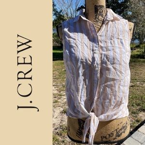 J. Crew Stripped Button Down Tie Front Sleeveless Shirt Yellow & White Small